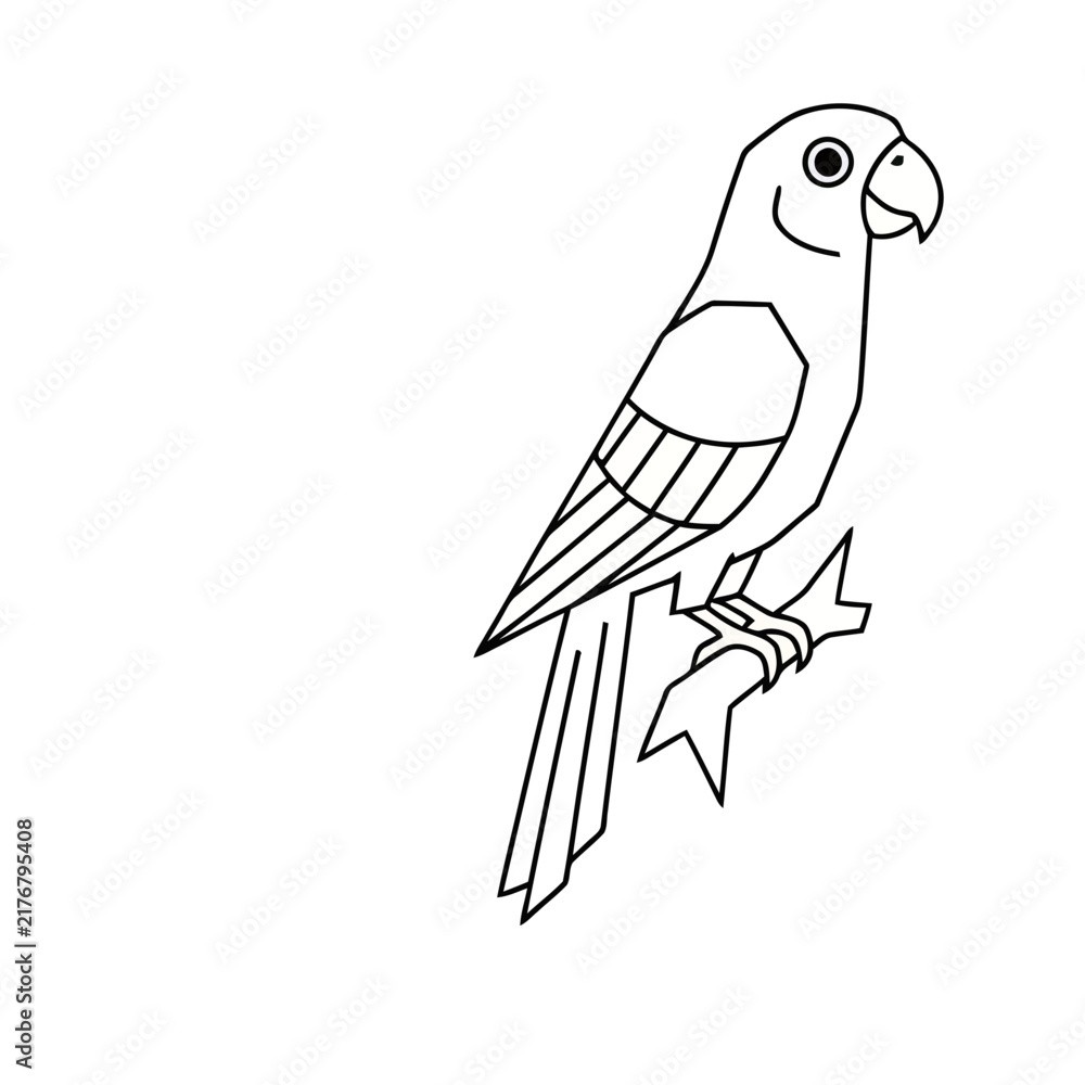 Fototapeta premium Line art parrot on a branch