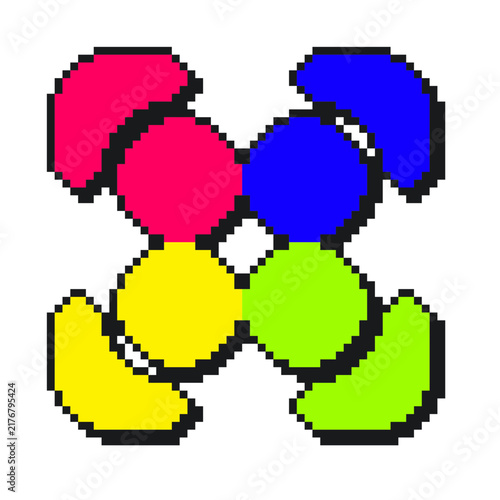 Four-color Circle Arrows, Pixel Art Icon, Isolated