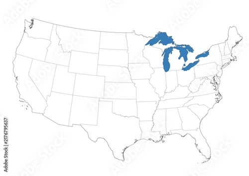 Map of the Great Lakes in North America