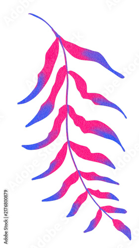 Pink Blue Neon Fern Leaves Watercolor Illustration for Botanical Aesthetic Design Clipart Bundle