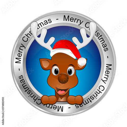 Reindeer wishing Merry Christmas Button - 3D illustration