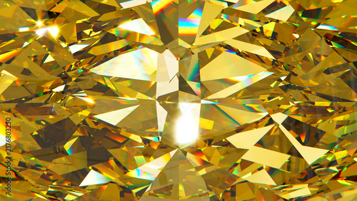 Fotografía Abstract Golden Diamond Crystal Facets Background, golden crystal facets with rainbow reflections, creating a luxurious geometric background for premium designs