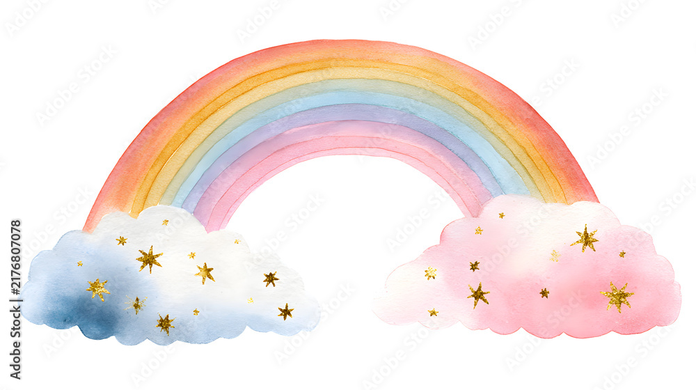 Obraz premium Rainbow with clouds with illustration