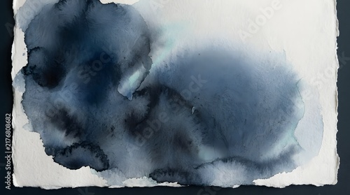Abstract watercolor painting with blue and gray textures