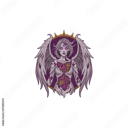 Canvastavla Steampunk banshee angel vector featuring mechanical gears, glowing purple eyes,