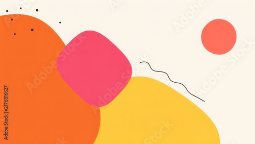 Fototapeta Colorful abstract silhouettes of overlapping circles with dots and squiggle