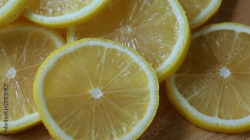 Close up display of fresh yellow lemon slices