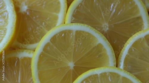 Close up display of fresh yellow lemon slices