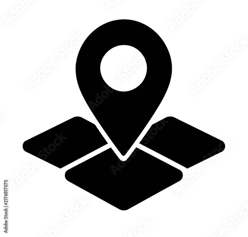 Black GPS Location Pin and Map Navigation Icon Isolated on White