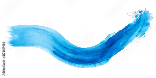 Blue watercolor brush stroke wave line isolated on white background for abstract creative artistic design