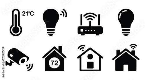 Smart Home Automation Black Glyph Icons Set