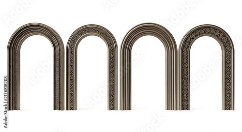 Set of four ornate antique decorative metal archways with architectural