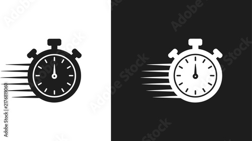 Canvastavla Time fast icon featuring speed clock symbols, quick service, rapid delivery, countdown, and solid pictogram vector design