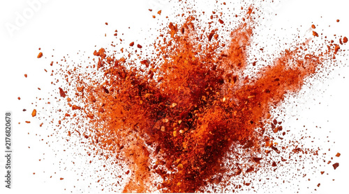 Red chili pepper powder explosion isolated on transparent background
