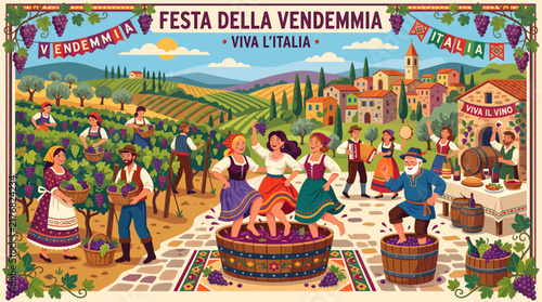 Tuscan and Spanish Vineyard Landscape Vector Illustration Collection, Grape Harvest Festival, Sustainable Winery, and Mediterranean Wine Pattern Background Set