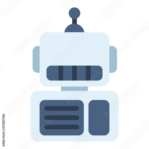 Chatbot icon for automated conversation assistant feature. Robot face with speech bubble symbol for ai application. Icon design flat style