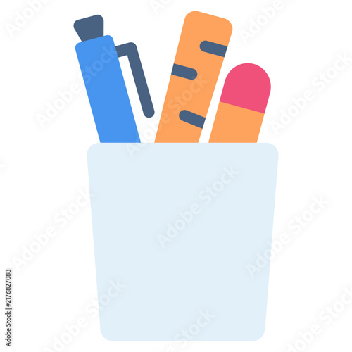 Stationery icon for office supply or document template. Paper clip and note symbol for office application. Icon design flat style