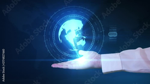 Hand Holding Holographic Globe Digital Technology Concept