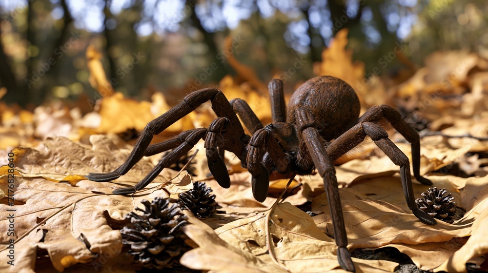 Naklejka premium Tarantula on leaves