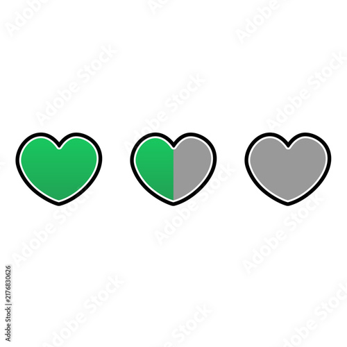 Heart rating icons showing full, half and empty progress level