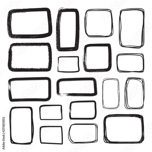 Hand Drawn Rectangular Frames with Rough Brush Strokes on White Background Vector Illustration