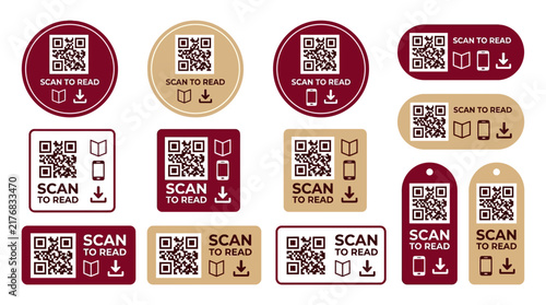 Set of editable QR code labels for scanning and mobile interaction
