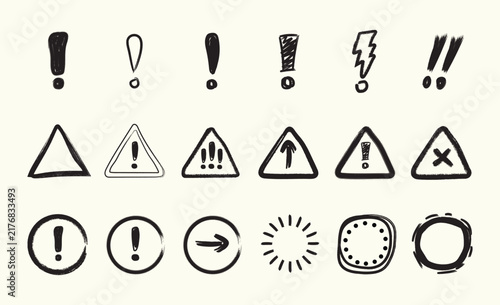 Doodle Exclamation Marks and Warning Symbols Vector Set with Flat Design for Alert Concepts