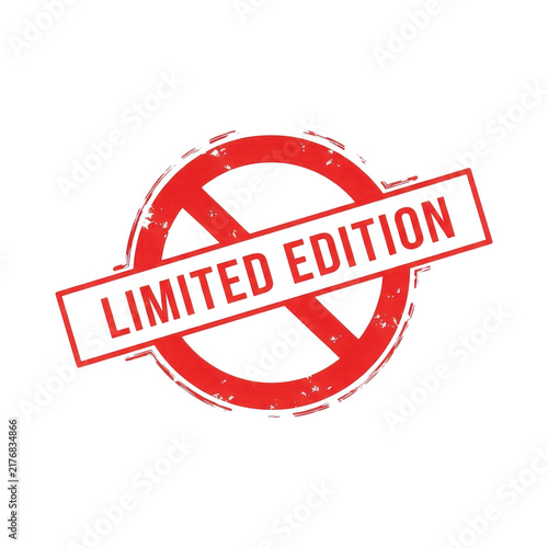 Fotografie Limited edition red grunge stamp design on a transparent background for product exclusivity and special releases