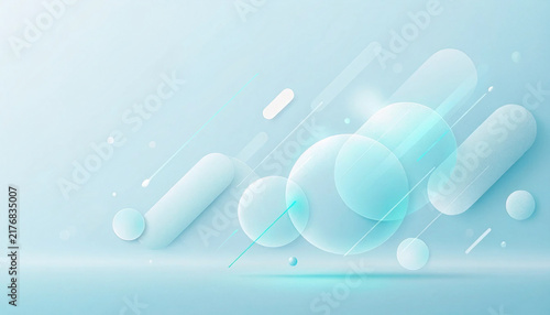 Abstract 3D Light Blue Glassmorphism Spheres and Capsules Background