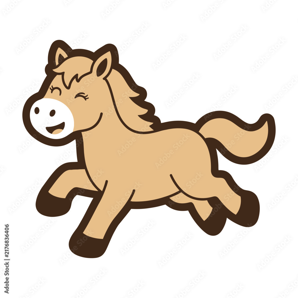 Obraz premium Cute Brown Cartoon Horse Running With Happy Smile