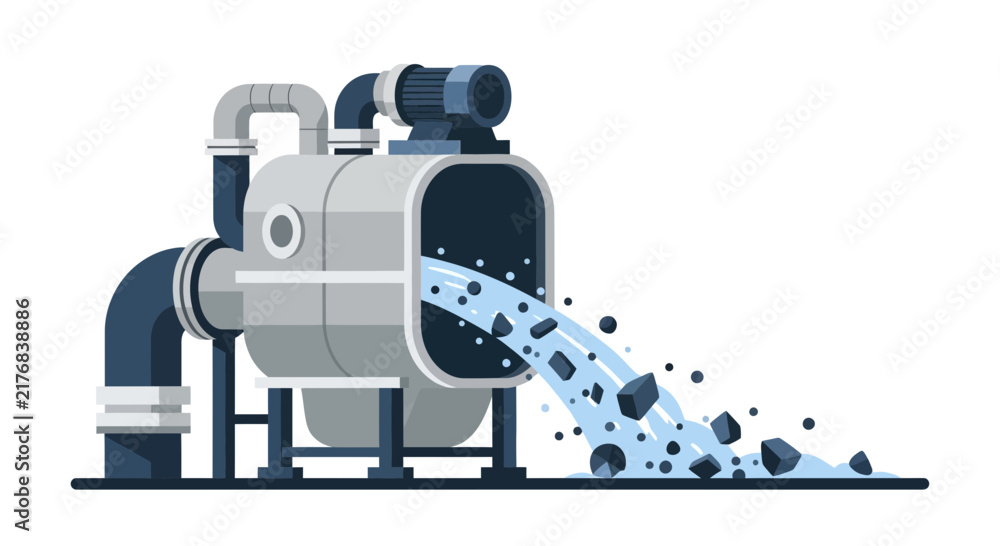 Fototapeta premium Industrial Processing Machine Illustration Discharging Liquid and Solid Materials for Manufacturing, Recycling, and Waste Management