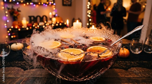 Spooky Halloween Punch with Dry Ice and Citrus Slices