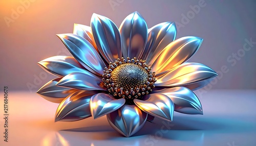 Colorful butterfly with iridescent wings on blue background.