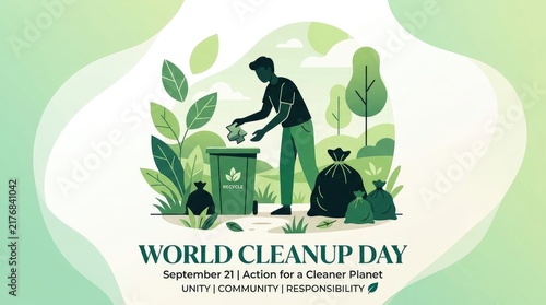 World cleanup day illustration with a person recycling waste for a cleaner environment