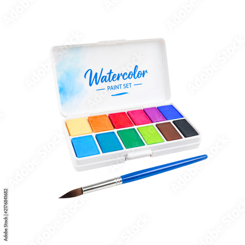 Watercolor paint set, color box palette, art brush, painting supplies, artist drawing kit, school equipment, artistic tool, creative, craft