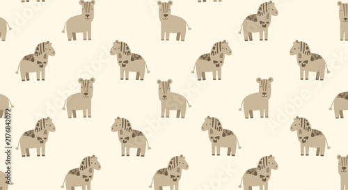 Cute Horse Pattern, Seamless Cartoon Animal Illustration, Isolated