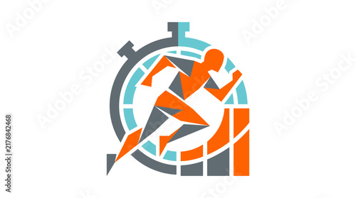 Running Illustration with Stopwatch Icon for Fitness and Sports Performance Training Concept