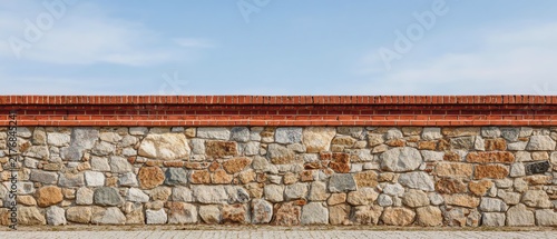 Obraz na płótnie Sturdy stone wall against clear blue sky.