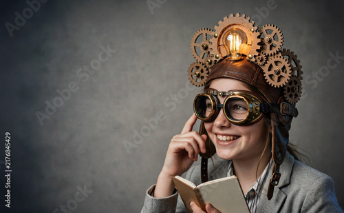 Young Inventor Wearing Gear Helmet