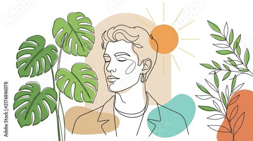 This captivating t shirt design showcases a unique blend of botanical elements and a striking portrait creating a visually arresting and fashionable