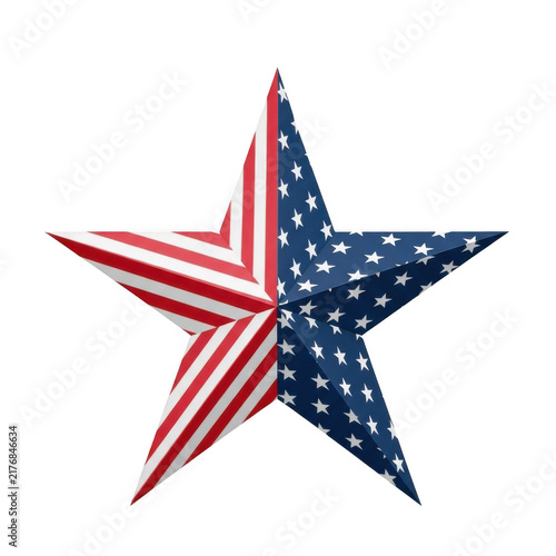 Five pointed star with american flag pattern design isolated on transparent background