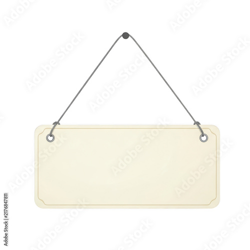 Blank wooden sign hanging from a string for messages and announcements isolated on transparent background