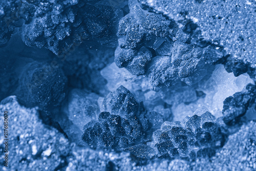 Obraz na plátně Close up of rough geode stone interior with crystalline formations