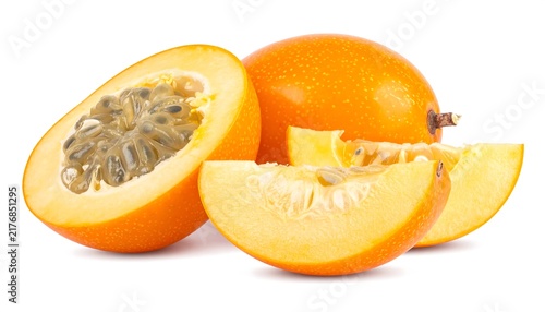 Freshly sliced orange and lemon with seeds.