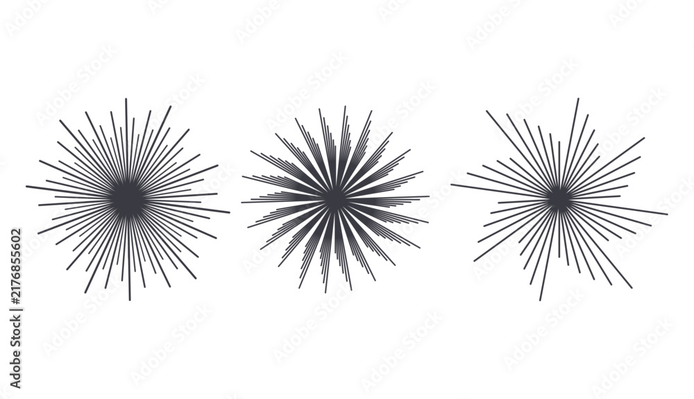 Obraz premium Sunburst burst linear vector symbols collection isolated on white background.