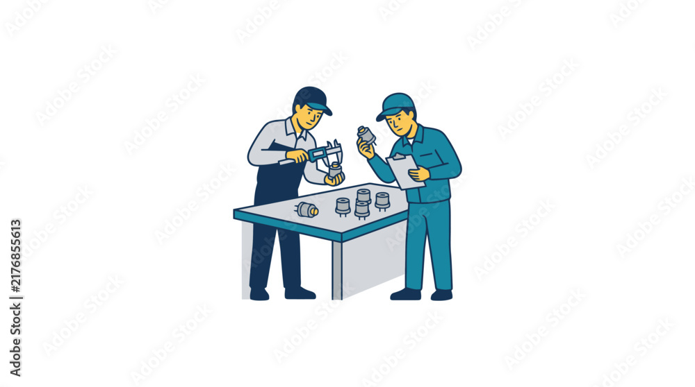 Fototapeta premium Two laboratory technicians analyzing samples at workbench.