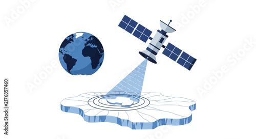 Satellite Monitoring Earth and Polar Ice Caps for Climate Change Research Vector Illustration