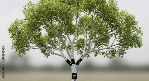 A person holds up a large tree with green leaves illustration