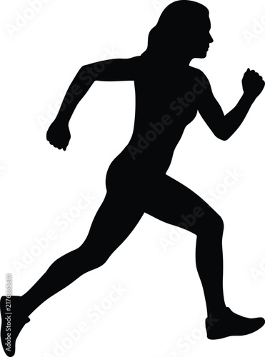 Woman running silhouette vector. Female runner vector icon