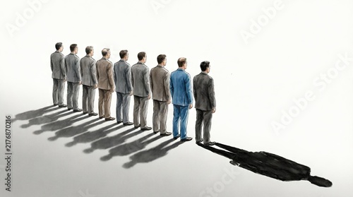 Line of business people with standout blue suit